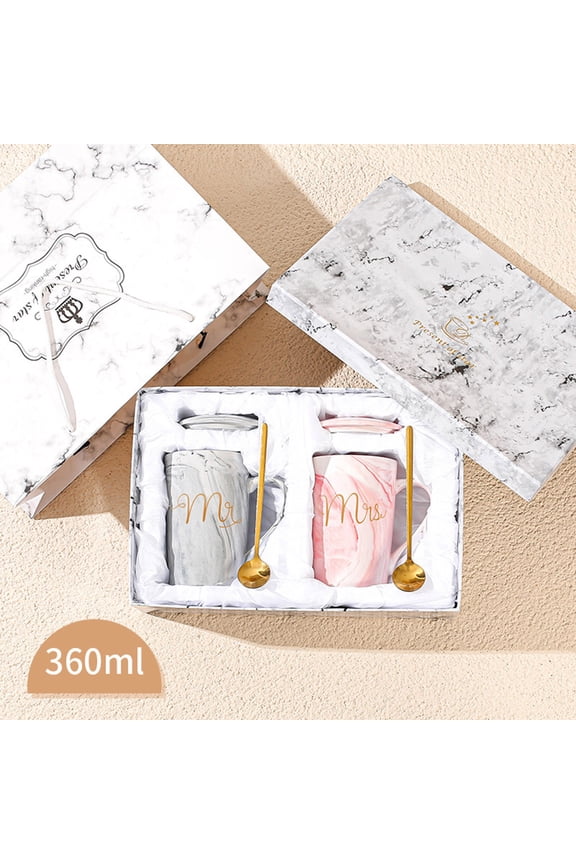 Wedding Coffee Mugs Set: Mr Mrs Ceramic Mugs with Gift Bag. Bridal Shower, Engagement, Anniversary Gift for Bride, Groom. Thank You Gift for Wedding Party, Newlyweds. Chocolate Brown, 12.7 oz.