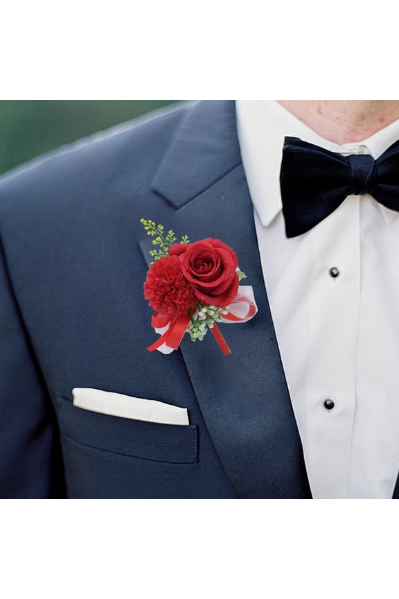 Wedding Corsage Brooch Pin - Floral Groom Breastpin, Bridal Flower Brooch for Bride & Bridesmaid - Handcrafted Artificial Rose & Carnation - 5.91x4.72 Inches - White, Champagne, Pink, Red Options