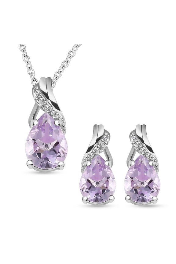 Wedding Costume Jewelry Set for Women Pink Amethyst Drop Earrings Bridal Necklace 925 Sterling Silver Stainless Steel Size 20'' Valentines Day Women Birthday Christmas Gifts