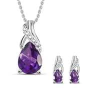 Shop LC Amethyst Necklace & Earrings Set, Sterling Silver Teardrop Pendant