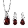 thumbnail image 1 of Wedding Costume Jewelry Set for Women Red Garnet Drop Earrings Bridal Necklace 925 Sterling Silver Stainless Steel Size 20'' Birthday Christmas Gifts for Women, 1 of 13