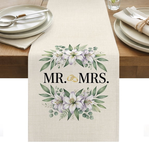 Wedding Cotton Linen Table Runner Mr Dining Table Runners for Home Decor Party Dining Room Restaurant Kitchen Party 13" x 120"