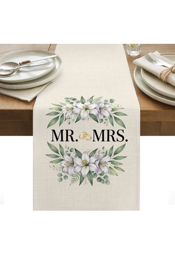 Wedding Cotton Linen Table Runner Mr Dining Table Runners for Home Decor Party Dining Room Restaurant Kitchen Party 13" x 48"