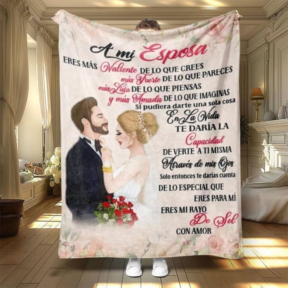 Wedding Couple & Letter Pattern Blanket, 1 Count Soft Warm Throw Blanket, Air-conditioned Room Blanket, Warm Nap Blanket for Home Office Travel