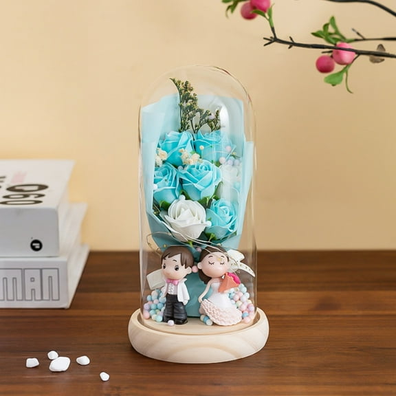 Wedding Couple Preserved Rose Light-Up Dome | Eternal Flower Arrangement with LED Lights | Romantic Gift for Anniversary, Engagement, Wedding, Valentine’s Day