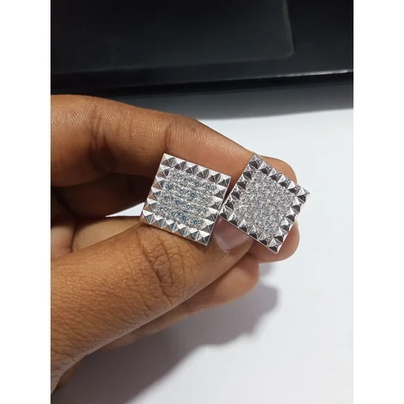 Wedding Cufflinks Men 14k White Gold Plated 2.00Ct Round Cut Lab Created Diamond Cluster 925 Silver