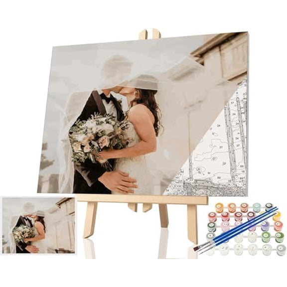 Wedding Custom Paint by Numbers from Photo - Marry Paint by Numbers Kit for Adults & Stretched Canvas, Paint by Number Personalized DIY Set Painting for Beginners$$Art & Craft