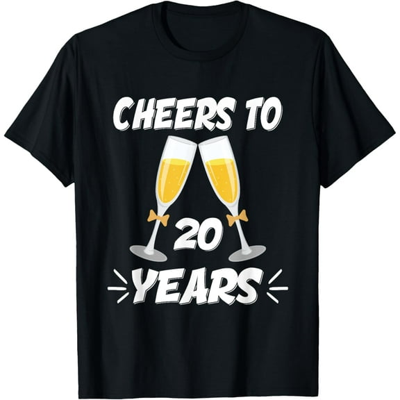 Wedding Day Cheers To 20 Years Anniversary Marriage Couple T-ShirtMen and women can wear, black T-shirts, gifts. Age: M,L，XL 2XL, 3XL, 428XL