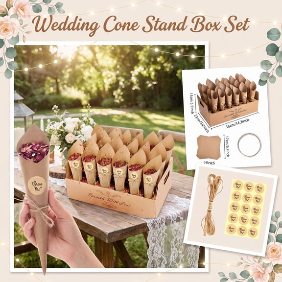 Wedding Day Essentials, Wedding Confetti Cone Stand Display Set, Wedding Table Decorations for Event Send Off, Exit Toss Supplies for Celebration Party Use, All Component Set