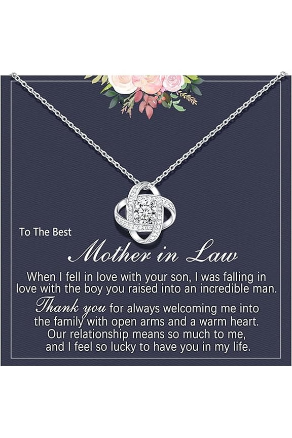 Wedding Day Gift for Mother In Law from Daughter In Law, Rehearsal Dinner Gift for Mother In Law, Love Knot Necklace for Her with Message Card and Gift Box, Christmas Gift