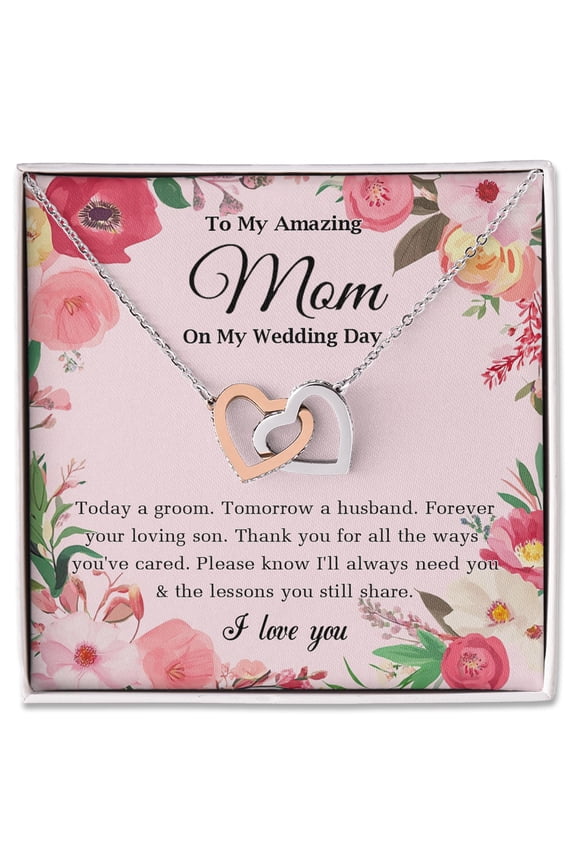 Wedding Day Necklace for Mom from Son, Heart Jewelry Gift for Mother of the Groom, Sentimental Keepsake with Message Card, Thank You Gift for Mom from Groom, Elegant Present for Wedding Day