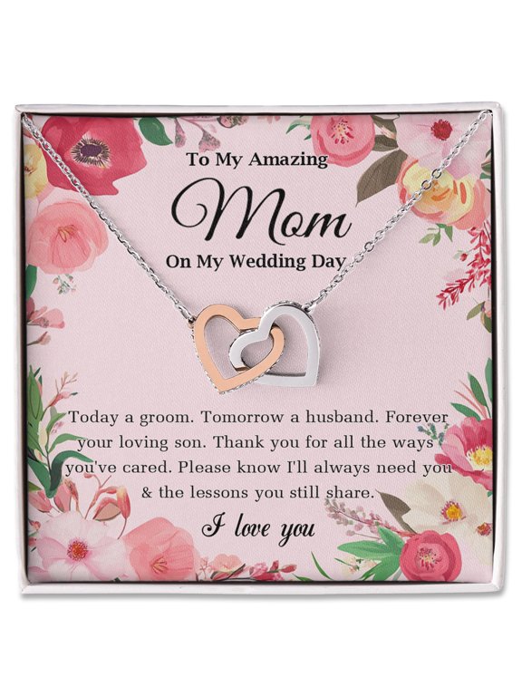 Wedding Day Necklace for Mom from Son, Heart Jewelry Gift for Mother of the Groom, Sentimental Keepsake with Message Card, Thank You Gift for Mom from Groom, Elegant Present for Wedding Day