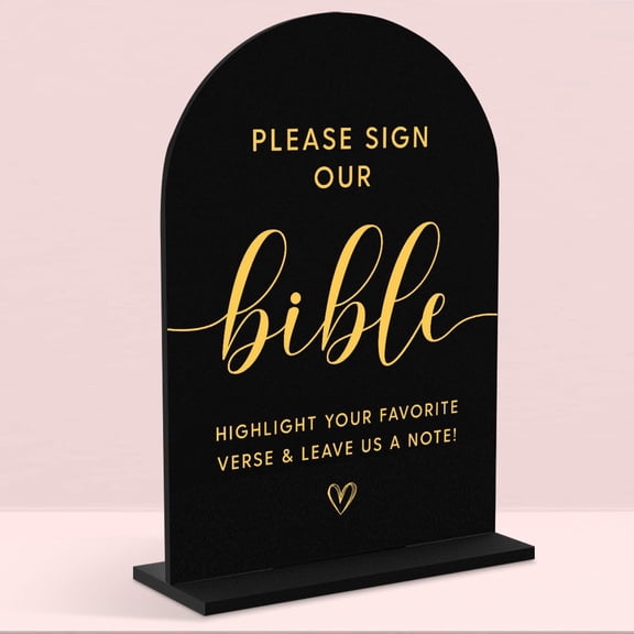 Wedding DecorBible Guestbook Sign,5 x 7 Inch Arch Acrylic Sign, Wedding Sign for Ceremony and Reception, Wedding Decorative Signage For Table Decor (Black