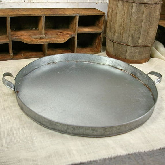 Wedding Decor Round Galvanized Metal Serving Tray with Metal Handles 24 inch