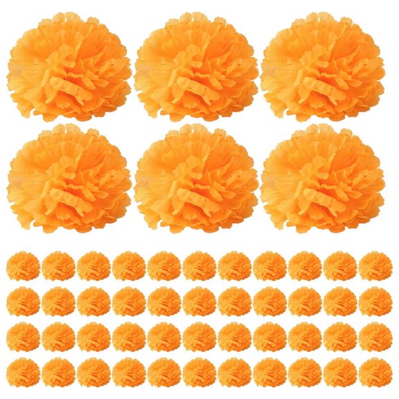 Wedding Decor Silk Marigold Flowers 50 Pack, 10 cm Diameter, 7 cm Height, Orange