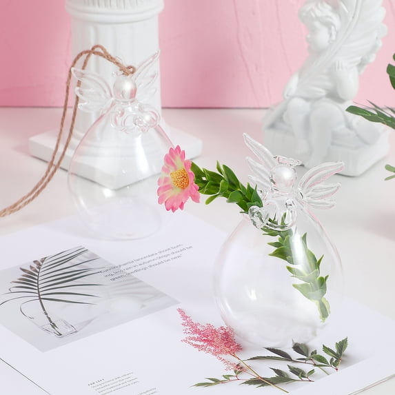 ifundom 2-Pack Transparent Glass Angel for Hydroponic Plants, Decorative Flower Pots Perfect for Home and Office Decoration