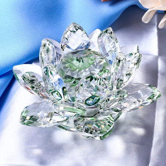 Wedding Decoration Paperweight Table Ornaments Collection Home&Office Glass Craft Lotus Flower Decor Glass Miniature Crystal Lotus Flower Figurine GREEN