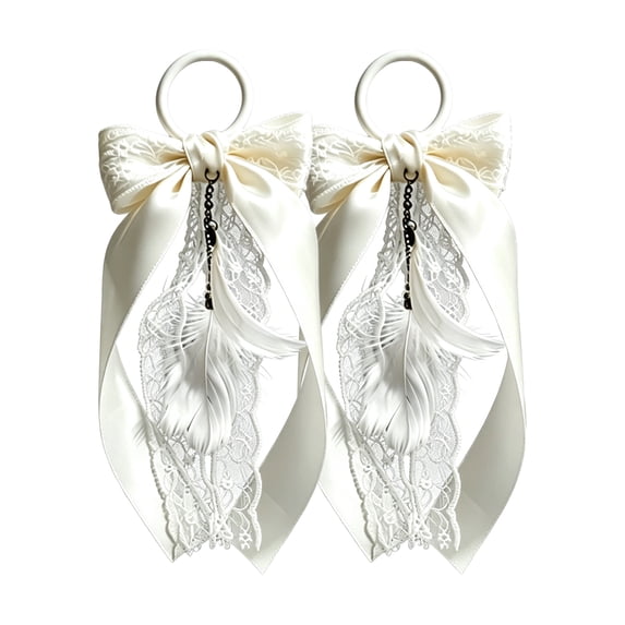 Wedding Decorations | Boho Wedding Decor Hanging Bows with Ivory Satin Ribbon and White Lace Ribbon for Engagement Parties, 7X3 In, 1 Pair