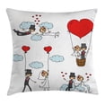 thumbnail image 1 of Wedding Decorations Throw Pillow Cushion Cover, Cartoon Couple Romantic Caricatures Getting Married Newlywed, Decorative Square Accent Pillow Case, 24 X 24 Inches, Red Mint Green Grey, by Ambesonne, 1 of 2
