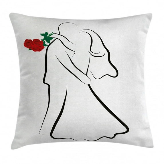 Wedding Decorations Throw Pillow Cushion Cover, Classical Simple Silhouette of Wedding Couple In Love Red Roses, Decorative Square Accent Pillow Case, 20 X 20 Inches, Black White Red, by Ambesonne