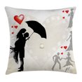 thumbnail image 1 of Wedding Decorations Throw Pillow Cushion Cover, Couple in Love Umbrella Red Hearts Daisies Romance in the Air, Decorative Square Accent Pillow Case, 16 X 16 Inches, Black White Red, by Ambesonne, 1 of 2