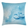 thumbnail image 1 of Wedding Decorations Throw Pillow Cushion Cover, Engagement Wedding Rings with Pearls on Blue Dreamy Background, Decorative Square Accent Pillow Case, 18 X 18 Inches, Light Blue White, by Ambesonne, 1 of 2