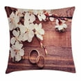 thumbnail image 1 of Wedding Decorations Throw Pillow Cushion Cover, Flowering Branch Delicate Rings on Wooden Surface Rustic Effect, Decorative Square Accent Pillow Case, 20 X 20 Inches, Brown White Gold, by Ambesonne, 1 of 2