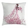 thumbnail image 1 of Wedding Decorations Throw Pillow Cushion Cover, Flowers Hearts Butterflies on Wedding Dress Bridal Gown, Decorative Square Accent Pillow Case, 24 X 24 Inches, Light Pink Maroon White, by Ambesonne, 1 of 2