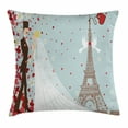 thumbnail image 1 of Wedding Decorations Throw Pillow Cushion Cover, French Couple Hand Drawn Paris Eiffel Tower Getting Married Hearts, Decorative Square Accent Pillow Case, 18 X 18 Inches, Blue Red White, by Ambesonne, 1 of 2