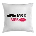 thumbnail image 1 of Wedding Decorations Throw Pillow Cushion Cover, Funny Stencil Art Lips Moustache Mr and Mrs Retro Stylized Design, Decorative Square Accent Pillow Case, 18 X 18 Inches, Black Pink White, by Ambesonne, 1 of 2