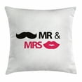 thumbnail image 1 of Wedding Decorations Throw Pillow Cushion Cover, Funny Stencil Art Lips Moustache Mr and Mrs Retro Stylized Design, Decorative Square Accent Pillow Case, 20 X 20 Inches, Black Pink White, by Ambesonne, 1 of 2