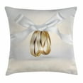 thumbnail image 1 of Wedding Decorations Throw Pillow Cushion Cover, Golden Colored Wedding Rings with Ribbon Marriage Jewel Realistic Photo, Decorative Square Accent Pillow Case, 20 X 20 Inches, White Gold, by Ambesonne, 1 of 2