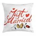 thumbnail image 1 of Wedding Decorations Throw Pillow Cushion Cover, Just Married Hand Writing in Red and Rose with Wedding Rings, Decorative Square Accent Pillow Case, 18 X 18 Inches, Red Fern Green White, by Ambesonne, 1 of 2