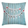 thumbnail image 1 of Wedding Decorations Throw Pillow Cushion Cover, Just Married Letters on Triangular Flags Hanged on Blue Wooden Door, Decorative Square Accent Pillow Case, 24 X 24 Inches, Blue Black Red, by Ambesonne, 1 of 2
