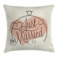 thumbnail image 1 of Wedding Decorations Throw Pillow Cushion Cover, Stylized Hand Writing of Just Married on Pink Heart Tulip Flower, Decorative Square Accent Pillow Case, 16 X 16 Inches, Coral Black White, by Ambesonne, 1 of 2