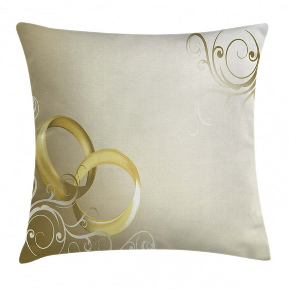 Wedding Decorations Throw Pillow Cushion Cover, Two Wedding Rings Entangled Swirled Floral Framework Romantic, Decorative Square Accent Pillow Case, 20 X 20 Inches, Sepia Gold White, by Ambesonne