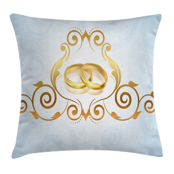 Wedding Decorations Throw Pillow Cushion Cover, Vintage Style Victorian Ornaments on Blue Backdrop Rings Classical, Decorative Square Accent Pillow Case, 16 X 16 Inches, Light Blue Gold, by Ambesonne