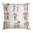 thumbnail image 1 of Wedding Decorations Throw Pillow Cushion Cover, Wedding Doodle Set Bride and Groom Romantic Retro Style Artwok, Decorative Square Accent Pillow Case, 20 X 20 Inches, Brown Pink White, by Ambesonne, 1 of 2