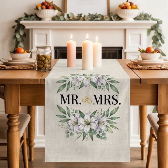 Wedding Dining Table Runner, Mr Washable Table Runners Kitchen Coffee Table Center Decor for Home Party Holiday Wedding 13 x 36 Inches
