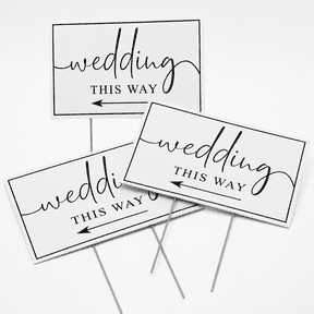 Wedding Direction Arrow Signs 3-Pack - Double-Sided Printed This Way Signs with Metal Stakes for Wedding Ceremony and Reception