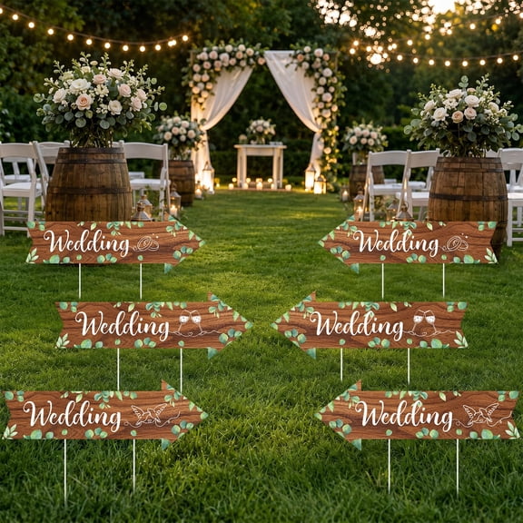 Wedding Direction Arrow Yard Signs 6 Pack with Stakes 15.7x5.5 In Double Sided Waterproof Outdoor Decor
