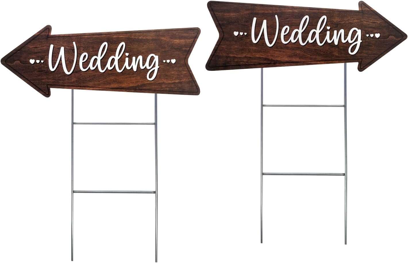 Wedding Directional Yard Sign 23.5 x 8.5, Waterproof, Wood Printed Design on Durable Coroplast with Tall Heavy Duty Yard Stakes (2 Pack)