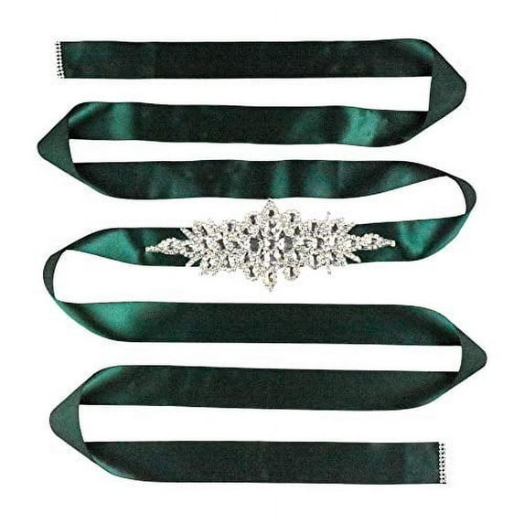 Wedding Dress Belt - Bridal Belt for Women Wedding Gown - Bridal Rhinestone Belts for Dresses by Mandala Crafts Plain Rhinestone Dark Green