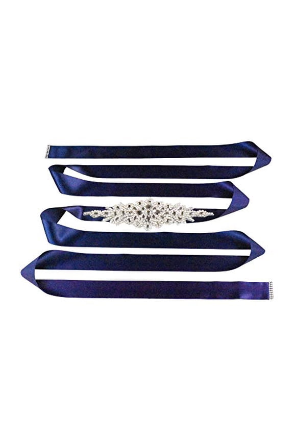 Wedding Dress Belt - Bridal Belt for Women Wedding Gown - Bridal Rhinestone Belts for Dresses by Mandala Crafts Plain Rhinestone Navy Blue