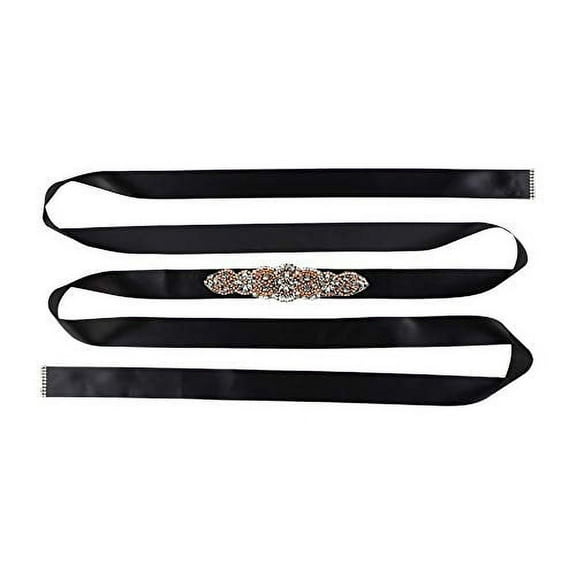 Wedding Dress Belt - Bridal Belt for Women Wedding Gown - Bridal Rhinestone Belts for Dresses by Mandala Crafts Rhinestone Faux Pearl Rose Gold Black