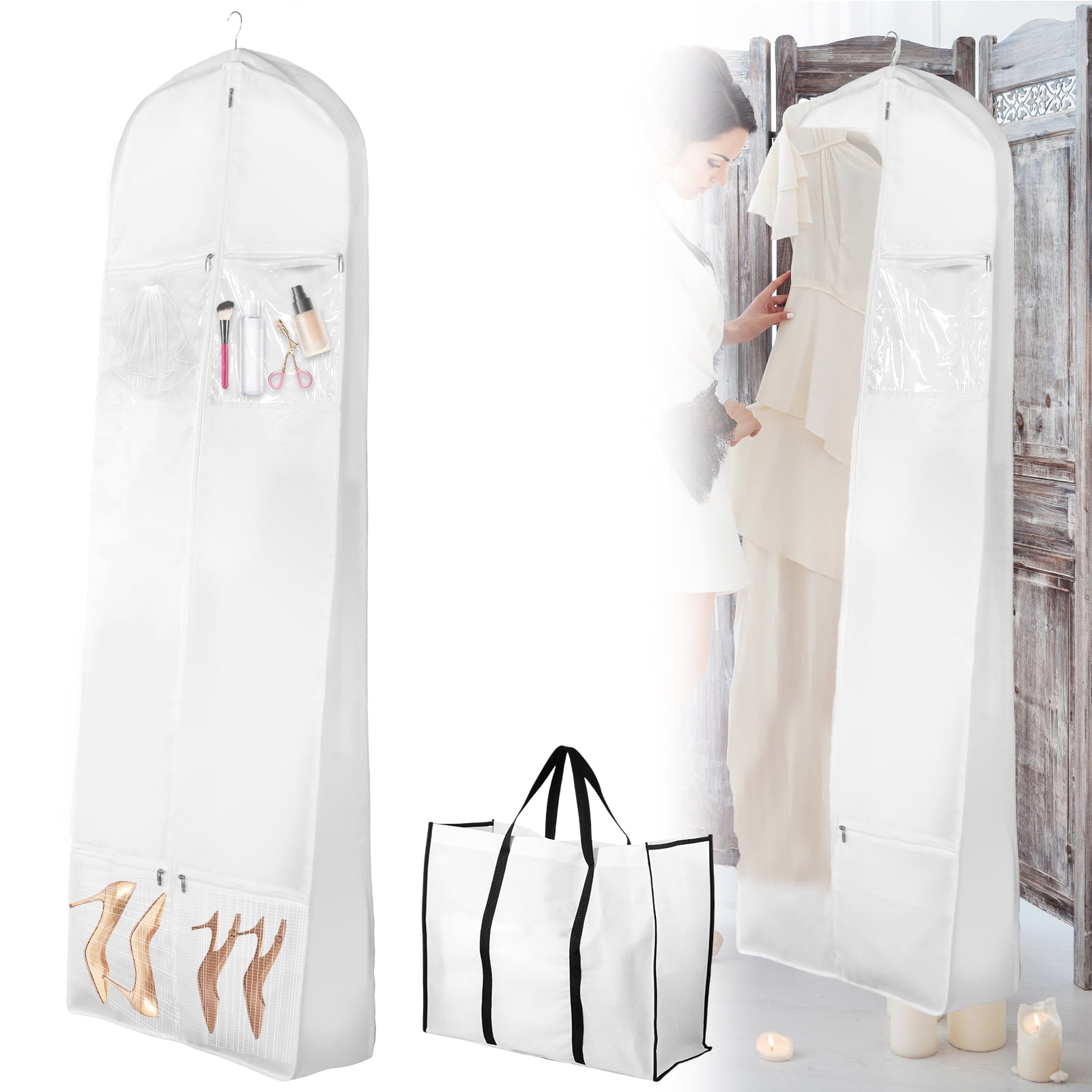 Wedding Dress Garment Bag with Bride Tote Bag 70inch Dress Cover ...