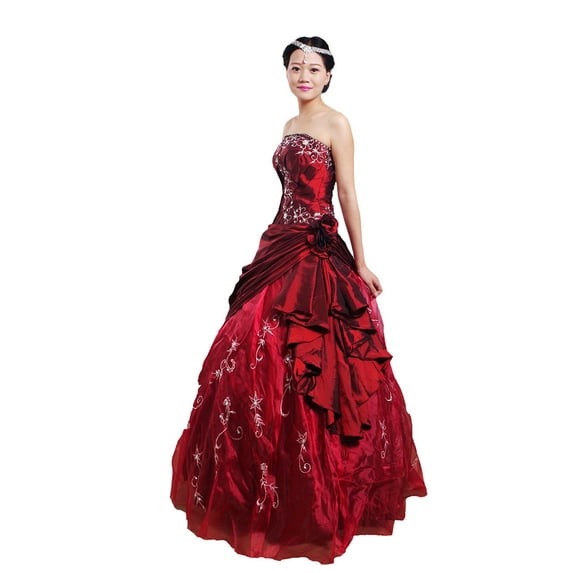 Wedding Dress Handmade Silver Embroidered Taffeta Formal Occasion Ball Evening Gown For Women