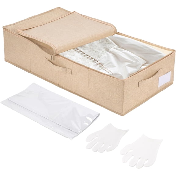 Wedding Dress Storage Box with 10 Sheets Large Acid Free Tissue Paper and 1 Pair Microfiber Gloves, Wedding Dress Gown Preservation Box for Bridal Essentials