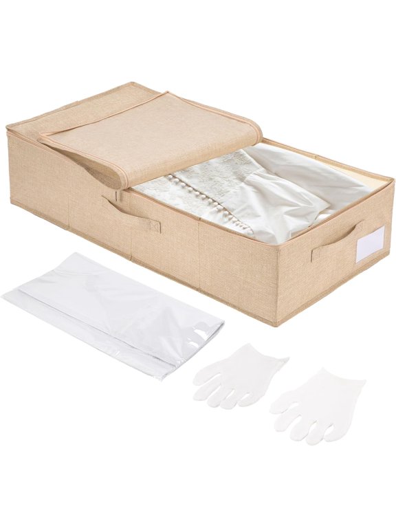 Wedding Dress Storage Box with 10 Sheets Large Acid Free Tissue Paper and 1 Pair Microfiber Gloves, Wedding Dress Gown Preservation Box for Bridal Essentials
