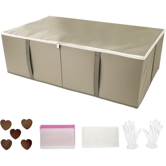 Wedding Dress Storage Box – Large Wedding Dress Preservation Box 94L with Acid-Free Tissue Paper, Cedar Wood Blocks, White Gloves & Dust Bag for Bridal Gown Preservation(Gray)